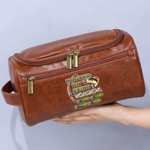 Personalized Hooked On Being Grandpa Papa Fishing Distressed Toiletry Bag, Father's Day Gift For Grandpa, Dad QFHH5020503 - Image 5