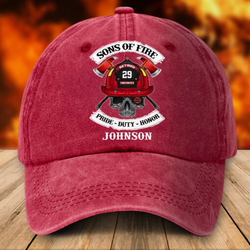 Personalized Firefighter Distressed Washed Cotton Printed Hat UKTZ5130503 - Image 5