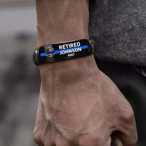 Thin Blue Line Police Retirement Bracelet – Personalized Officer Name & Badge Number Gift for Retired Law Enforcement MQHA5140501 - Image 4