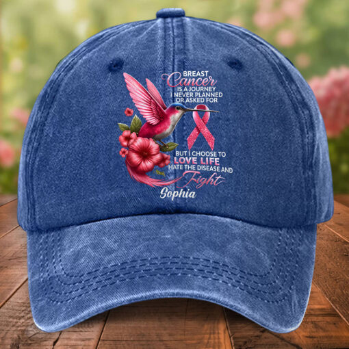 Custom Name Hummingbird Breast Cancer Denim Hat THTO5200501 - Image 3