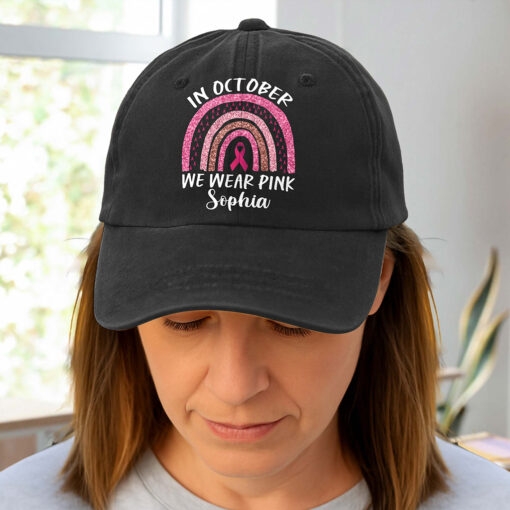 Custom Breast Cancer Pink Rainbow Denim Hat THTO5200502 - Image 3