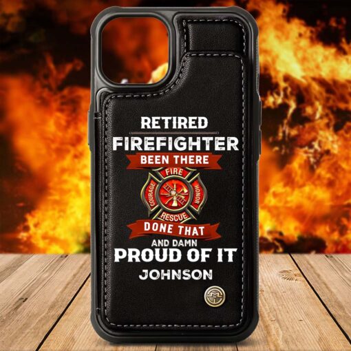 Personalized Firefighter Leather Flip Wallet Phone Case, Gift For Fireman, Retired Firefighter Gift UKHM5060503 - Image 4