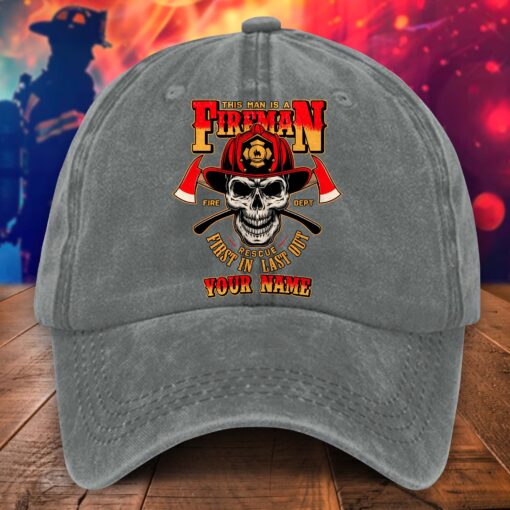 Personalized Firefighter Distressed Washed Cotton Printed Hat MQHA5230502 - Image 3
