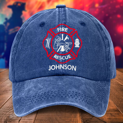 Personalized Firefighter Distressed Washed Cotton Printed Hat MQHA5240503 - Image 2