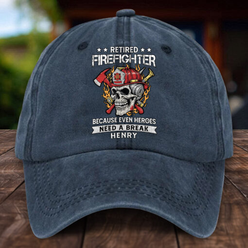 Personalized Firefighter Distressed Washed Cotton Printed Hat MQHH5300504 - Image 4