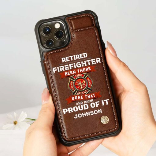 Personalized Firefighter Leather Flip Wallet Phone Case, Gift For Fireman, Retired Firefighter Gift UKHM5060503 - Image 5