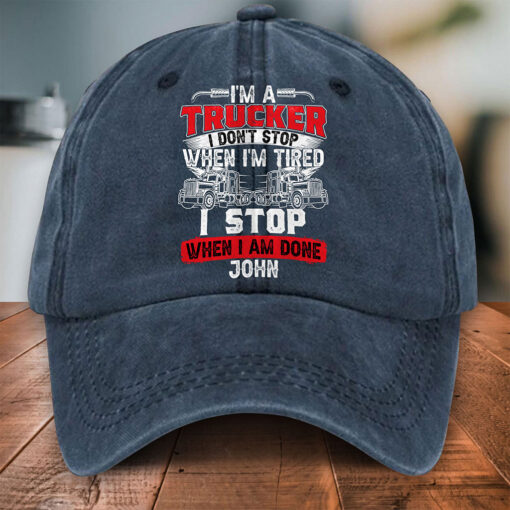 Personalized Truck Driver Distressed Washed Cotton Printed Hat MQPY5090501 - Image 5