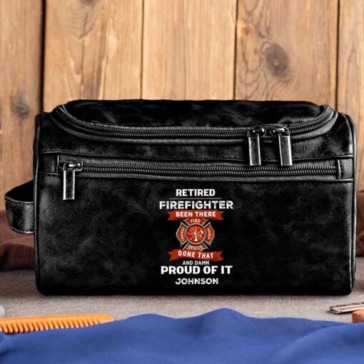 Personalized Firefighter Leather Toiletry Bag, Gift For Fireman, Retired Firefighter Gift UKHM5060505 - Image 5
