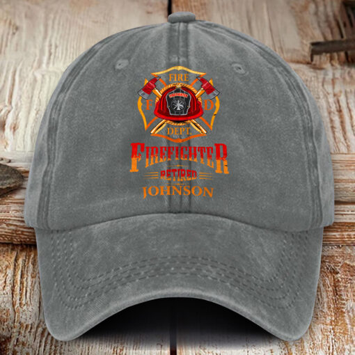Personalized Firefighter Distressed Washed Cotton Printed Hat MQHM5140504 - Image 2
