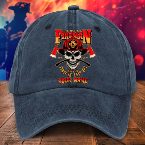 Personalized Firefighter Distressed Washed Cotton Printed Hat MQHA5230502 - Image 5