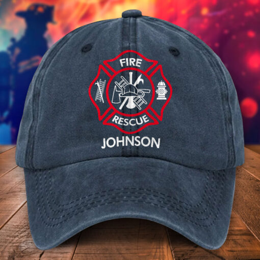 Personalized Firefighter Distressed Washed Cotton Printed Hat MQHA5240503 - Image 5