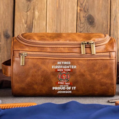 Personalized Firefighter Leather Toiletry Bag, Gift For Fireman, Retired Firefighter Gift UKHM5060505 - Image 6