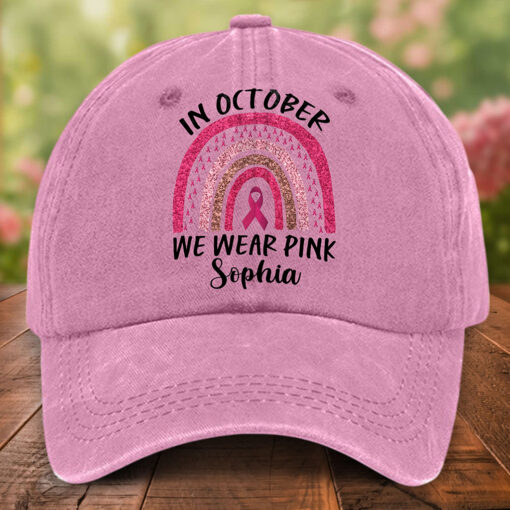 Custom Breast Cancer Pink Rainbow Denim Hat THTO5200502