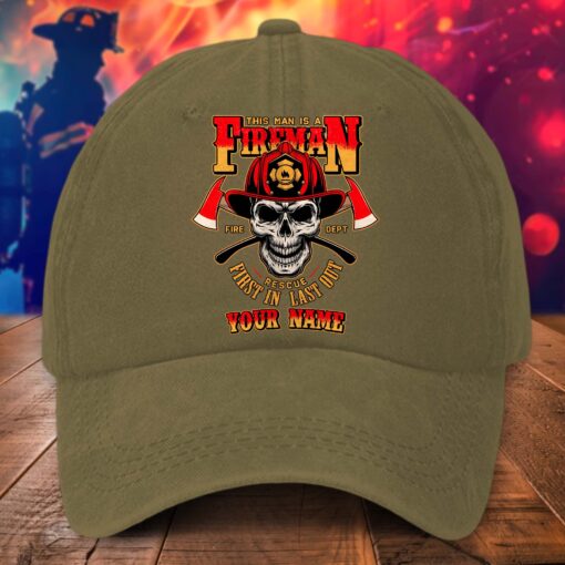Personalized Firefighter Distressed Washed Cotton Printed Hat MQHA5230502 - Image 2