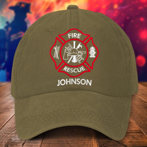 Personalized Firefighter Distressed Washed Cotton Printed Hat MQHA5240503 - Image 6
