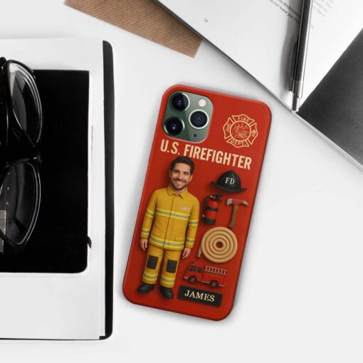 Personalized Photo Face Firefighter Phone Case, Retired Firefighter Gift, Gift For Fireman UKHM5080503 - Image 6