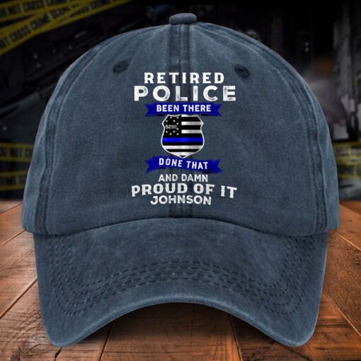 Personalized Retired Police Distressed Washed Cotton Printed Hat UKTD5070501 - Image 3
