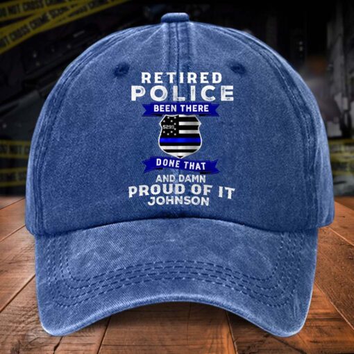 Personalized Retired Police Distressed Washed Cotton Printed Hat UKTD5070501 - Image 2