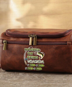 Personalized Hooked On Being Grandpa Papa Fishing Distressed Toiletry Bag, Father's Day Gift For Grandpa, Dad QFHH5020503