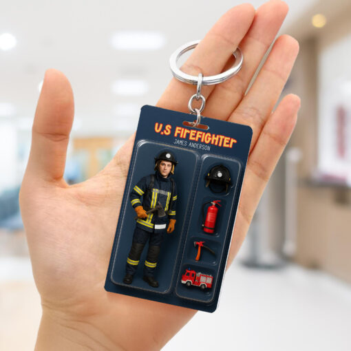 Custom Your Own Action Figure, Turn Your Photo into an Action Figure Firefighter Acrylic Car Ornament, Keychain QFTD5070511 - Image 2