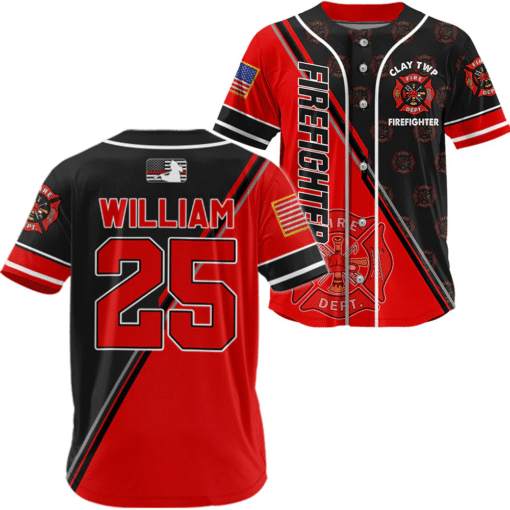 Custom Firefighter Baseball Jersey, Personalized Fire Dept Shirt with Name & Number, Firefighter Gift MQND5140501 - Image 2