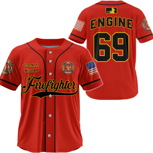 Custom Firefighter Baseball Jersey, Personalized Fire Dept Shirt with Name & Number, Firefighter Gift MQND5140503 - Image 2