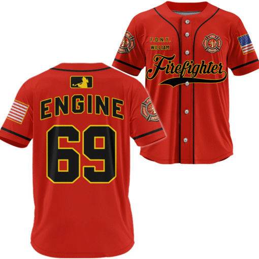 Custom Firefighter Baseball Jersey, Personalized Fire Dept Shirt with Name & Number, Firefighter Gift MQND5140503 - Image 3