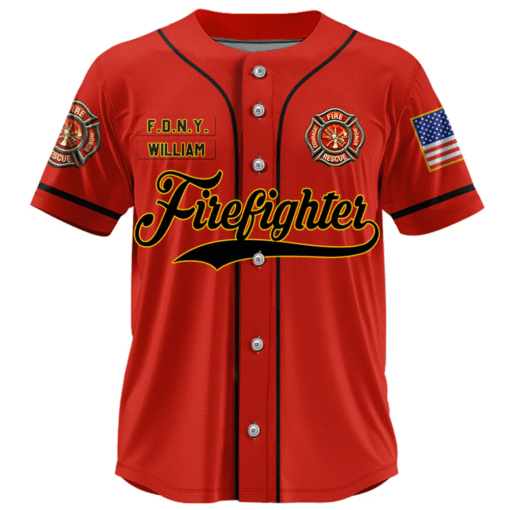 Custom Firefighter Baseball Jersey, Personalized Fire Dept Shirt with Name & Number, Firefighter Gift MQND5140503 - Image 4