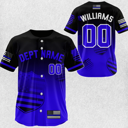 Custom Police Thin Blue Line Baseball Jersey – Personalized Name & Badge Number MQND5140505