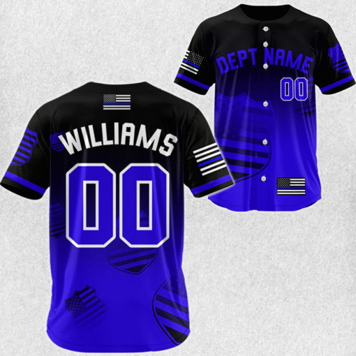 Custom Police Thin Blue Line Baseball Jersey – Personalized Name & Badge Number MQND5140505 - Image 2