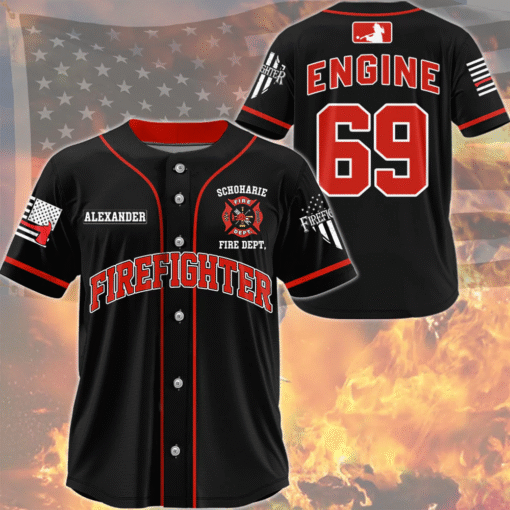 Custom Firefighter Baseball Jersey, Personalized Fire Dept Shirt with Name & Number, Firefighter Gift MQND5140502