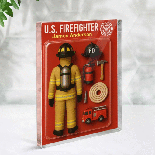 Firefighter Custom Figure Personalized Acrylic Block Plaque, Father's Day Gift for Dad, Gift for Husband MQTO5150503 - Image 5