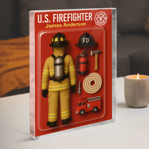 Firefighter Custom Figure Personalized Acrylic Block Plaque, Father's Day Gift for Dad, Gift for Husband MQTO5150503 - Image 2