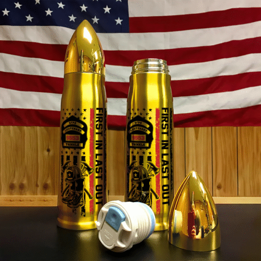 Custom Firefighter Bullet Tumbler, First In Last Out, Personalized Fire Dept Badge, Flask Gift for Firefighter MQNT5160501 - Image 2