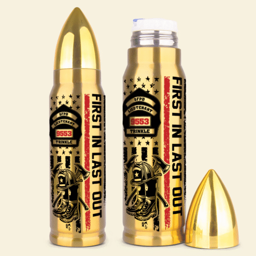 Custom Firefighter Bullet Tumbler, First In Last Out, Personalized Fire Dept Badge, Flask Gift for Firefighter MQNT5160501 - Image 5