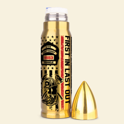 Custom Firefighter Bullet Tumbler, First In Last Out, Personalized Fire Dept Badge, Flask Gift for Firefighter MQNT5160501 - Image 6