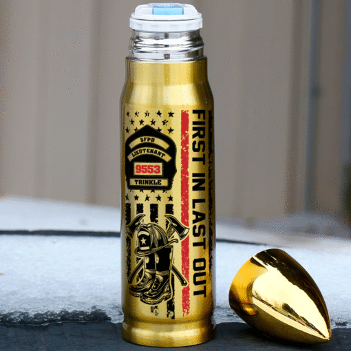 Custom Firefighter Bullet Tumbler, First In Last Out, Personalized Fire Dept Badge, Flask Gift for Firefighter MQNT5160501 - Image 4