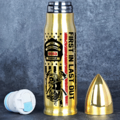 Custom Firefighter Bullet Tumbler, First In Last Out, Personalized Fire Dept Badge, Flask Gift for Firefighter MQNT5160501