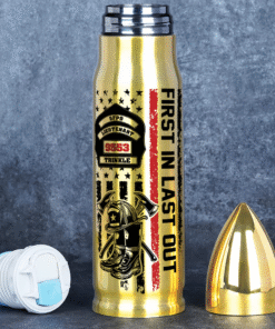 Custom Firefighter Bullet Tumbler, First In Last Out, Personalized Fire Dept Badge, Flask Gift for Firefighter MQNT5160501