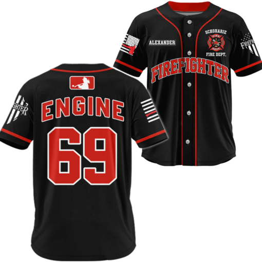 Custom Firefighter Baseball Jersey, Personalized Fire Dept Shirt with Name & Number, Firefighter Gift MQND5140502 - Image 2