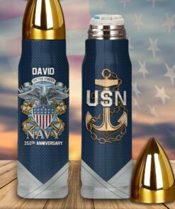 Custom US Navy 250th Anniversary Bullet Tumbler, Gift For Veterans UKHA5240604