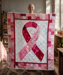 Personalized Breast Cancer Ribbon Quilt Blanket QFNT5200601