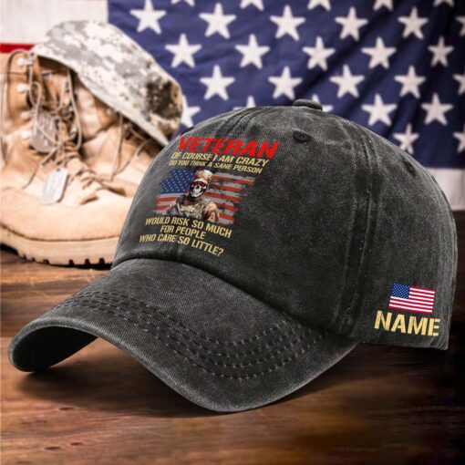 Personalized Veteran Of Course I Am Crazy Distressed Washed Cotton Printed Hat QFTD5070601 - Image 5