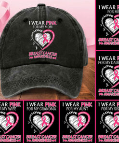Personalized Distressed Washed Cotton Breast Cancer Printed Hat QFHA5120601