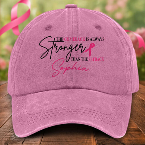 Personalized Distressed Washed Cotton Breast Cancer Printed Hat QFTO5120601 - Image 2