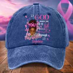 Personalized Distressed Washed Cotton Breast Cancer Printed Hat QFTD5120601