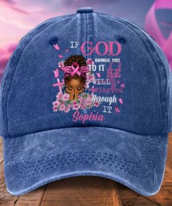 Personalized Distressed Washed Cotton Breast Cancer Printed Hat QFTD5120601