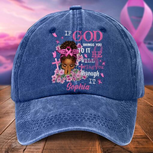 Personalized Distressed Washed Cotton Breast Cancer Printed Hat QFTD5120601