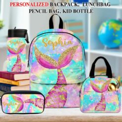 Personalized Mermaid Backpack, Lunch Bag, Pencil Pouch, Back to School Gifts, Custom book bag, Name on School Bag for girls, Gifts for Kids  QFND5120604-DX