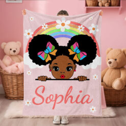 Personalized Afro Girl Fleece Blanket With Name, Black Baby Blanket, Birthday Gifts For Kid, African American Kid Gift, Back To School Gift QFTO5180601